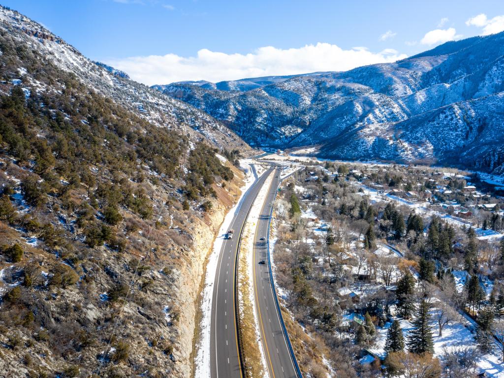 Aerial view scenic highway 70 on Glenwood Springs Colorado