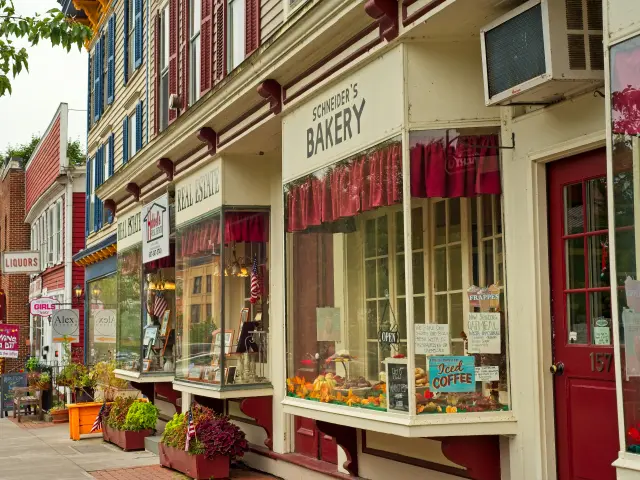 A pretty street with shops in Cooperstown, New York