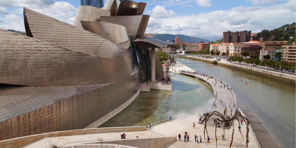 The striking Guggenheim Museum site on the waterfront in Bilbao, Spain