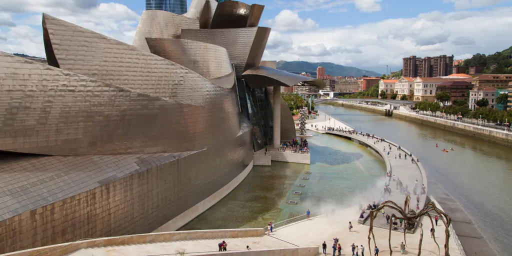 The striking Guggenheim Museum site on the waterfront in Bilbao, Spain