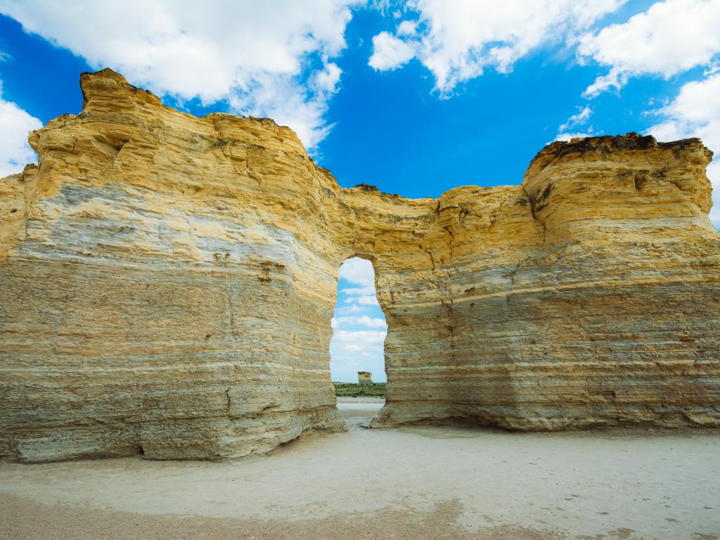 A closeup shot of Monument Rocks on a sunny day in Kansas, USA