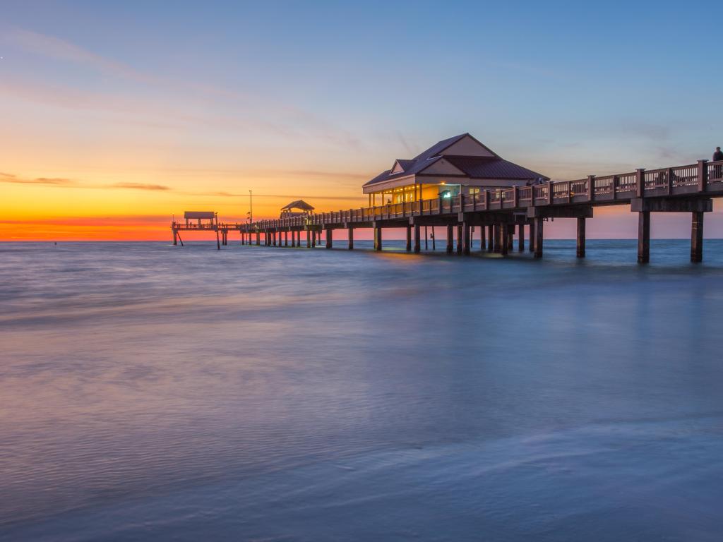 Beautiful view of the sunset at Clearwater Beach Pier Florida