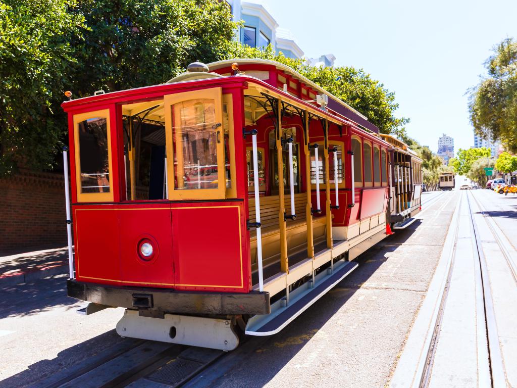 San Francisco Hyde Street Cable Car Tram of the Powell-Hyde in California USA taken on a sunny day.