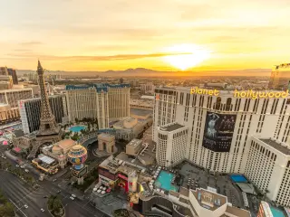 Aerial view of the Strip during sunrise