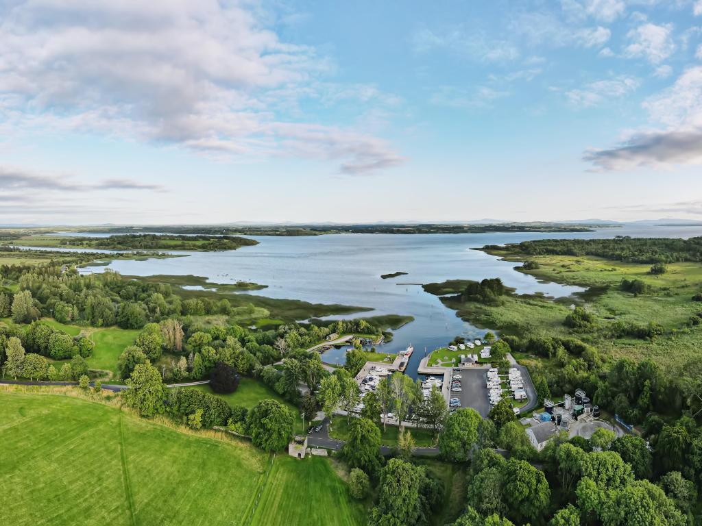 Panoramic ariel view of the beautiful lake in Portumna, Co. Galway, Ireland.
