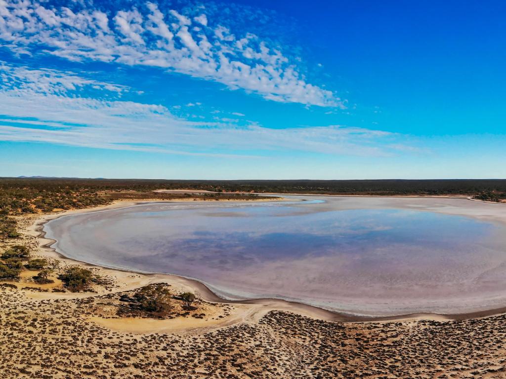 Panoramic view of a Salt Lake taken from a drone. Gairdner South Australia, Australia