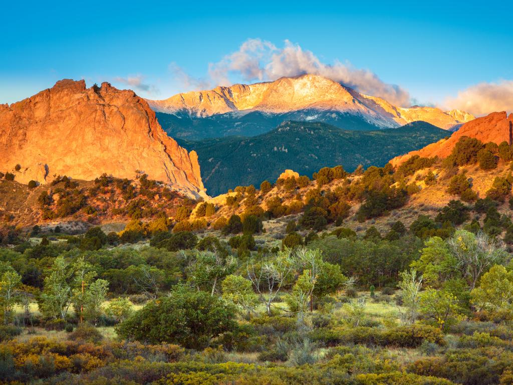 Sunset over The Garden of the Gods and Pike's Peak in Colorado Springs, Colorado