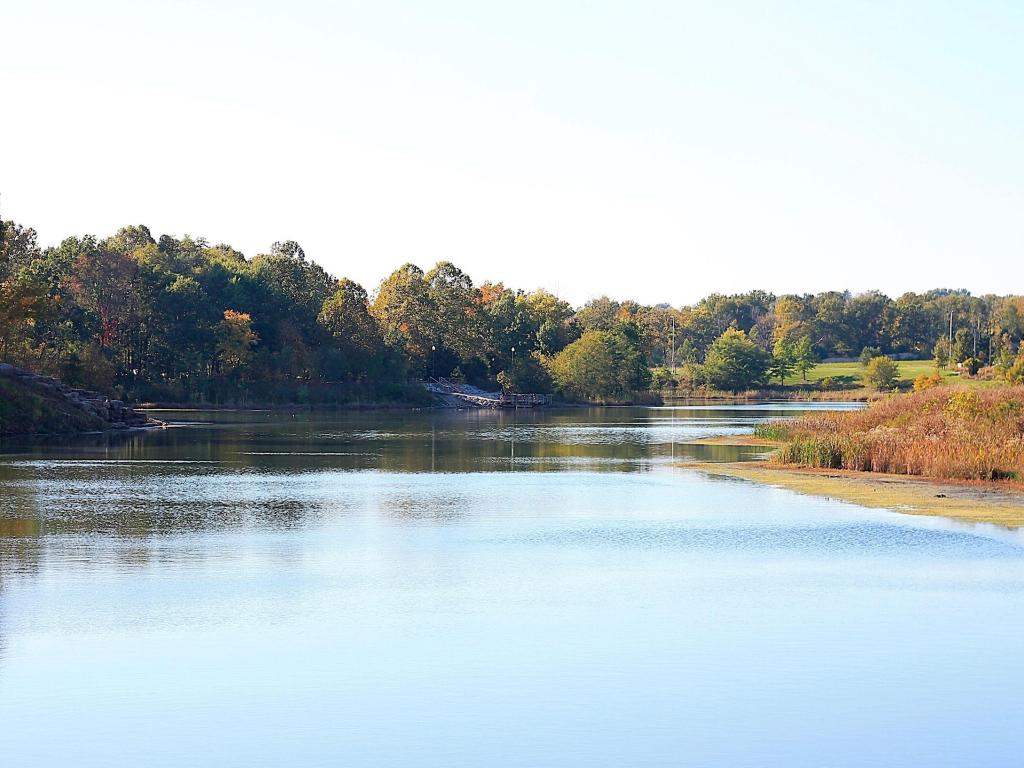 Lake scene with fall foliage in background, Independence, Missouri 