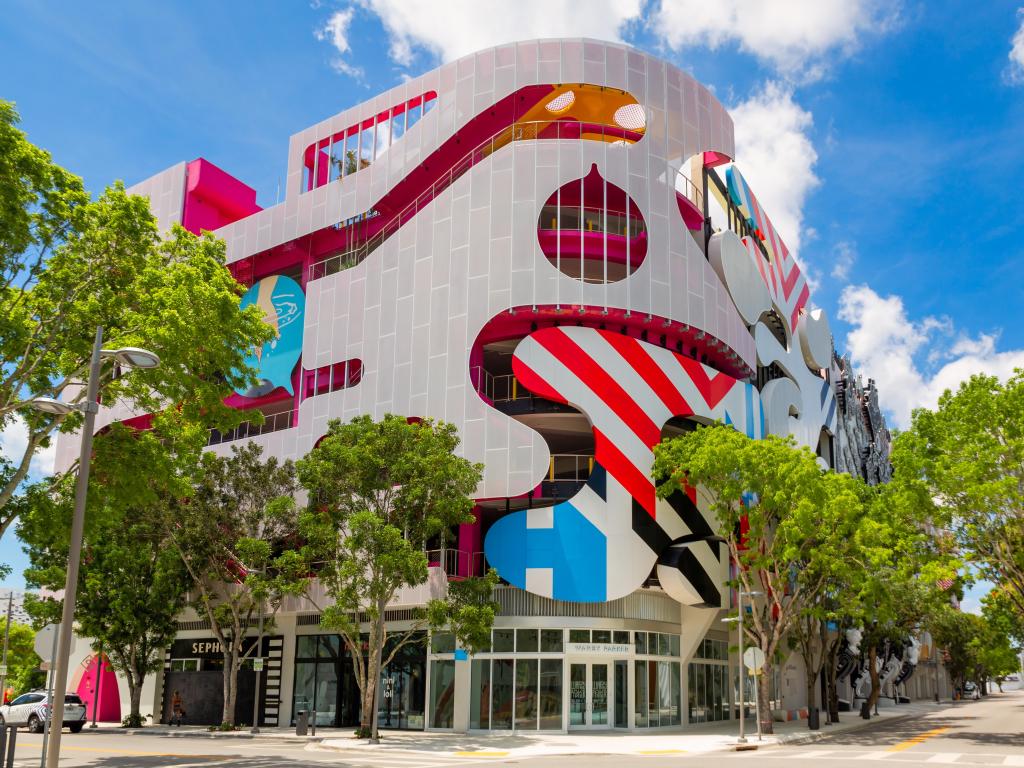 Colorful Museum Parking garage in the heart of the Miami Design District on a sunny day