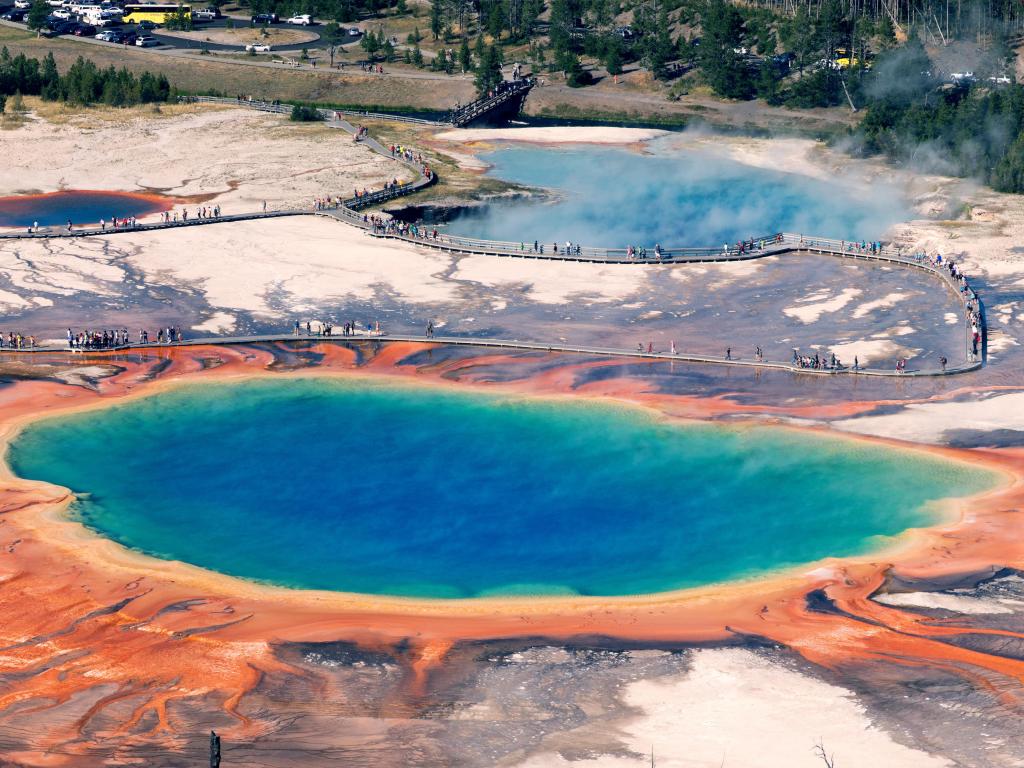 The world famous Grand Prismatic Spring in Yellowstone National Park, Wyoming, USA