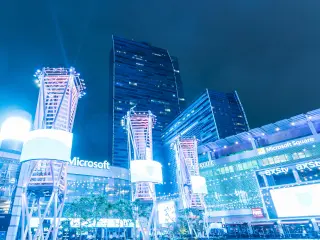View of Microsoft Square at L.A. Live at night