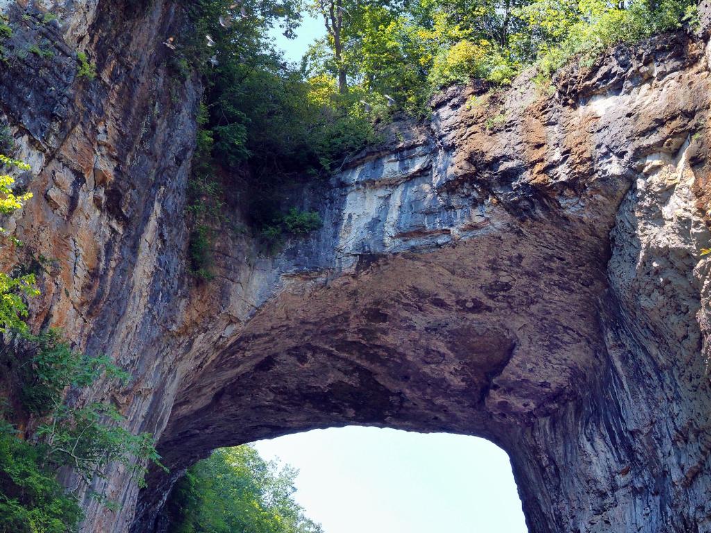 Natural Bridge, Virginia, USA, with the natural rock-formation bridge at Natural Bridge State Park in Virginia taken on a sunny day.