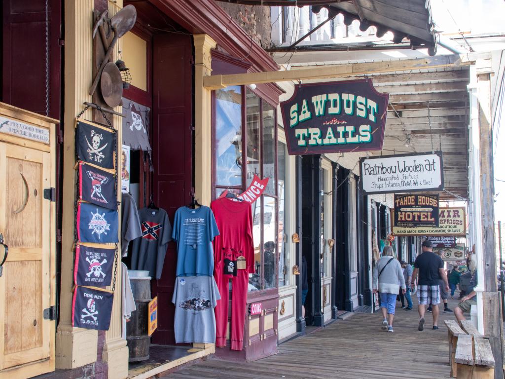 Storefronts in the classic mining town of Virginia City, Nevada