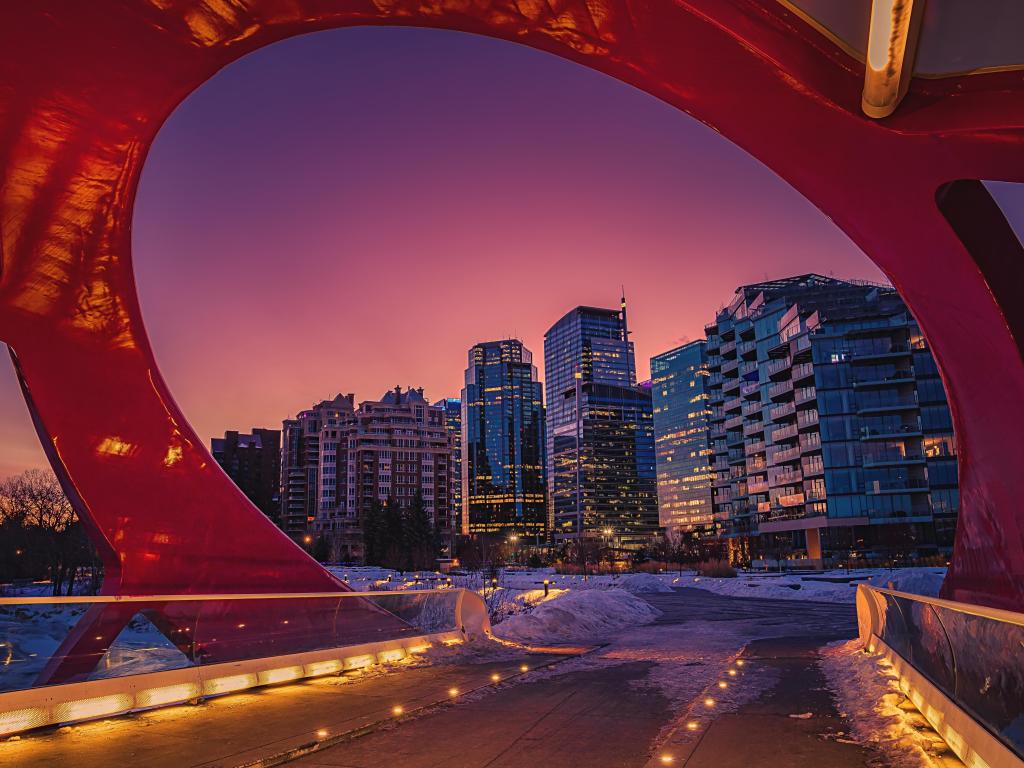 Sunrise glow over downtown Calgary