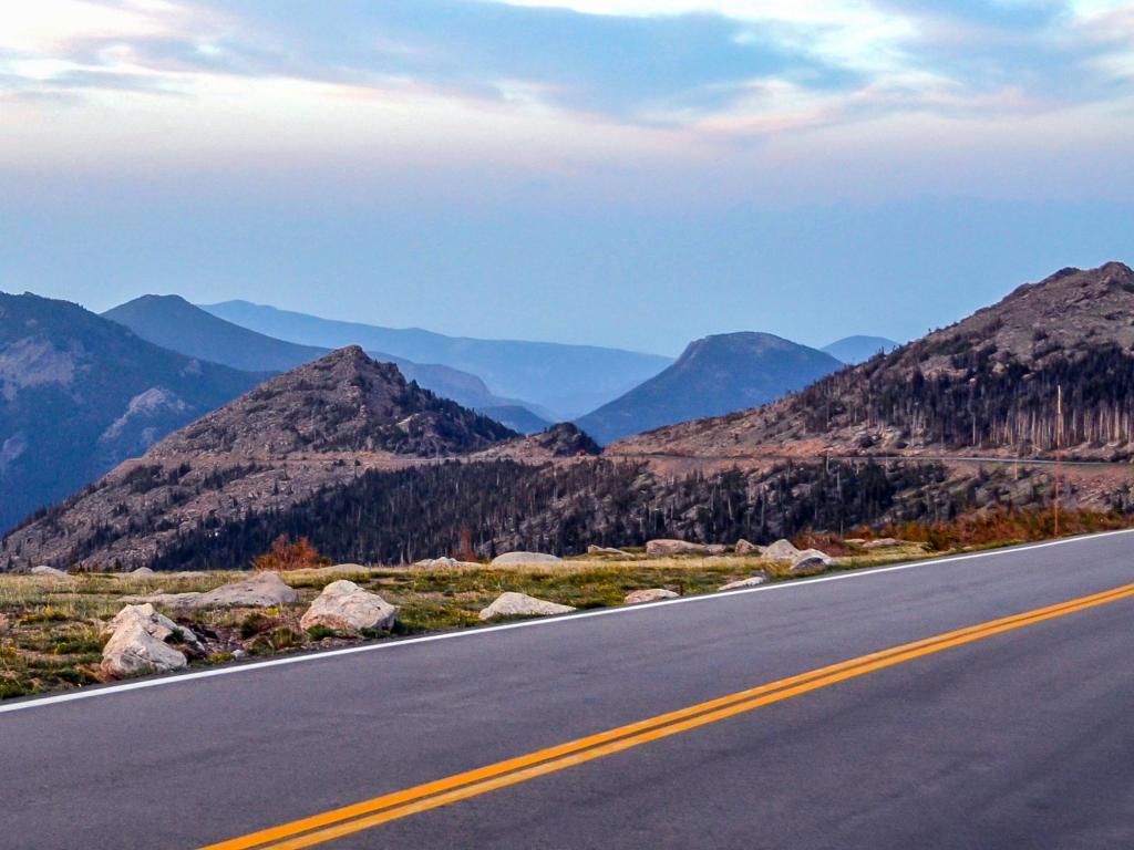 Winding drive with mountain views along Trail Ridge Road in Rocky mountains National Park, Colorado, USA