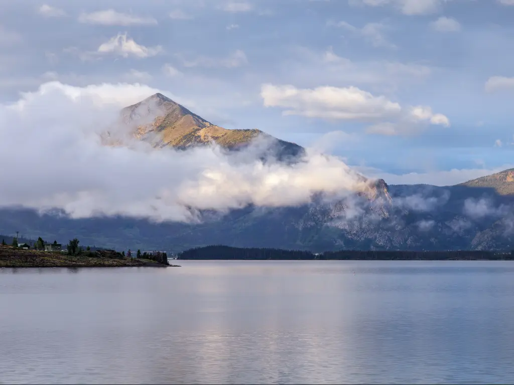 Morning fog over Lake Dillon in the heart of the Rocky Mountains