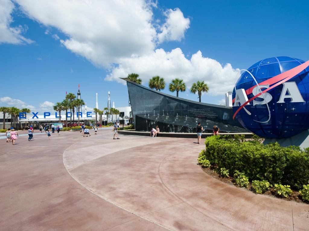 Cape Canaveral, Florida, USA at the entrance of the visitor complex of Kennedy Space Center taken on a sunny day.