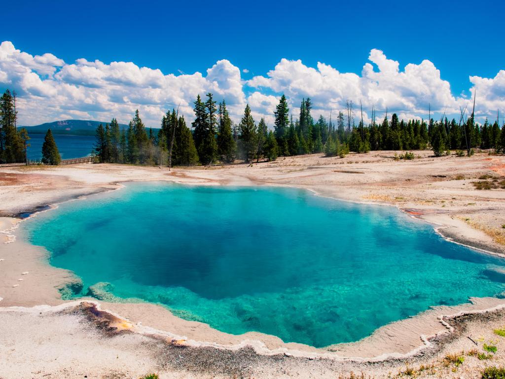 Yellowstone National Park, USA taken at the Yellowstone Hot Springs on a clear day.