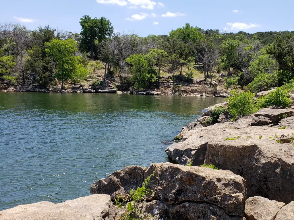 View of the lake from rocks above at the Possum Kingdom State Park.