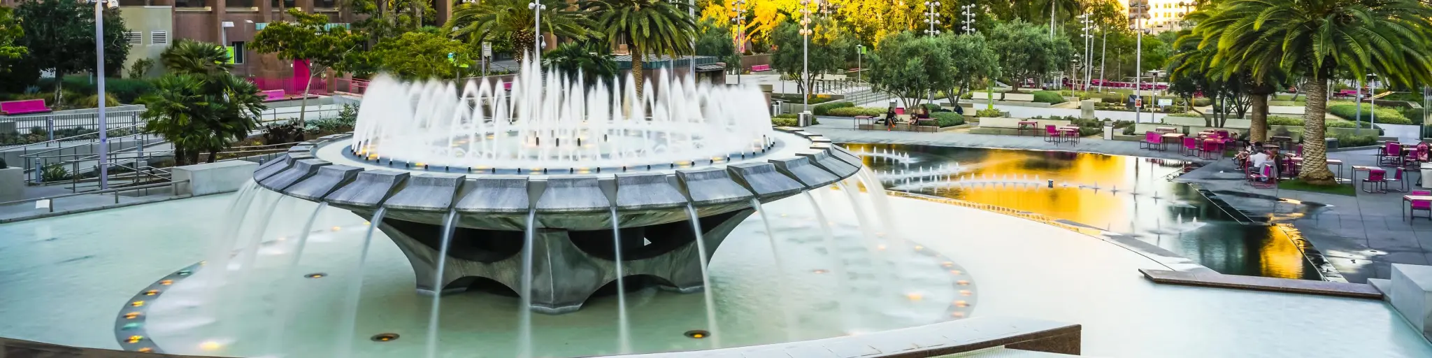 Fountain at sunset in Grand Park, LA