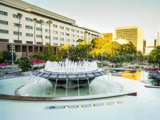 Fountain at sunset in Grand Park, LA