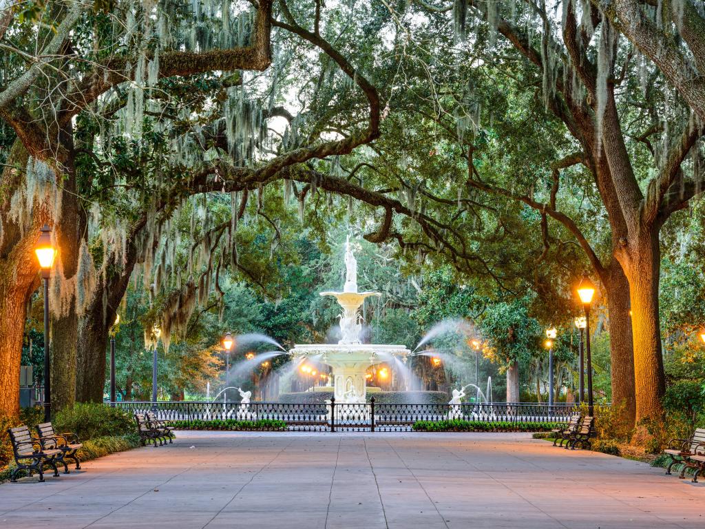 Savannah, Georgia, USA at Forsyth Park Fountain.