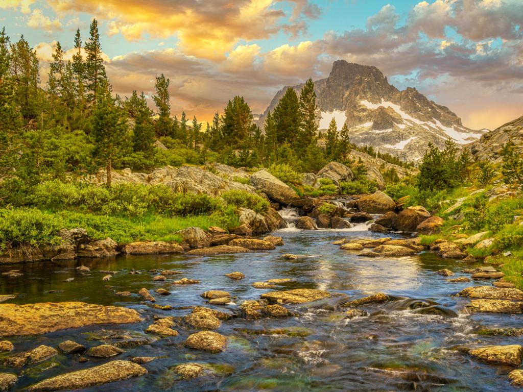 Approaching Banner Peak on Pacific Crest Trail during sunset.