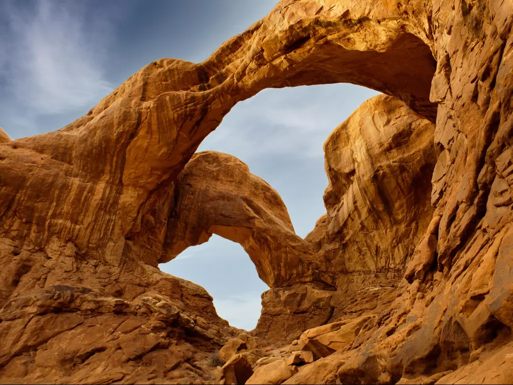 Arches National Park, Utah, USA taken at the "double arch" on a sunny clear day.