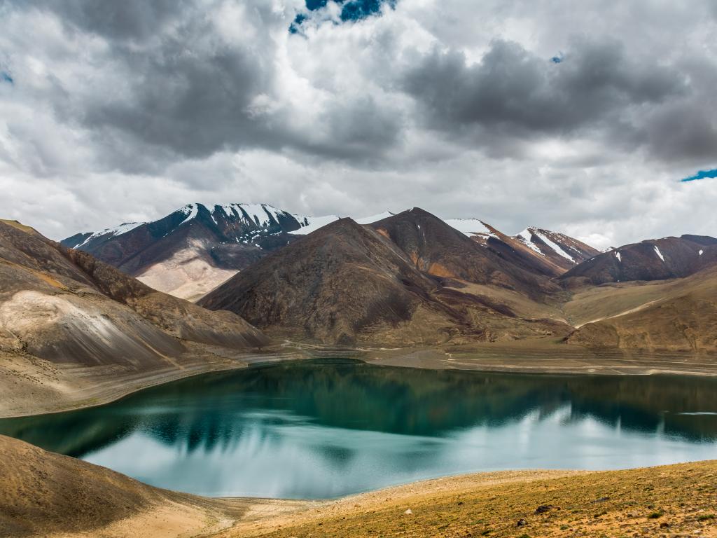 Mirpal Tso lake lying just below the highest point on the Kaksang La pass in northern India