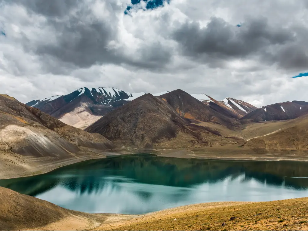 Mirpal Tso lake lying just below the highest point on the Kaksang La pass in northern India