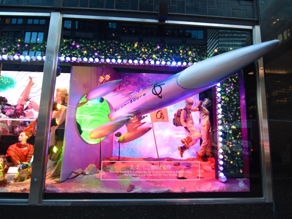 Colourful, creative window display at Bloomingdales, New York
