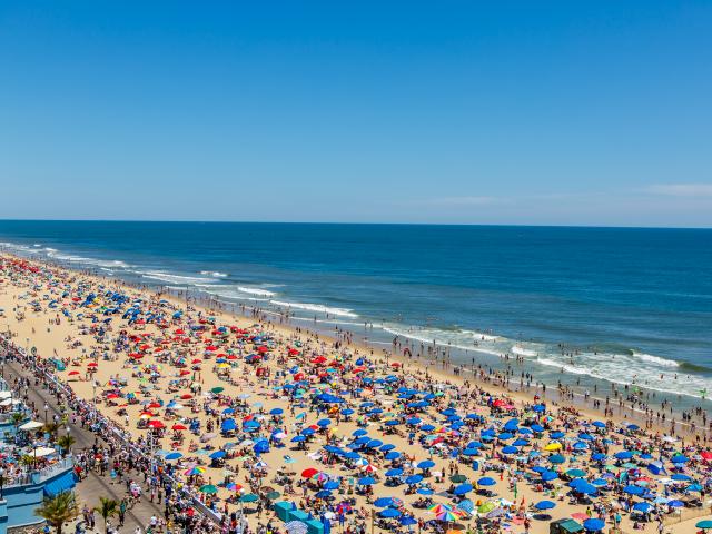 Visitors flock to the very popular beach at Ocean City during the summer in Maryland