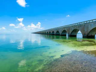 Long Bridge at Florida Keys, USA part of the Historic Overseas Highway And 7 Mile Bridge to get to Key West taken on a sunny day.