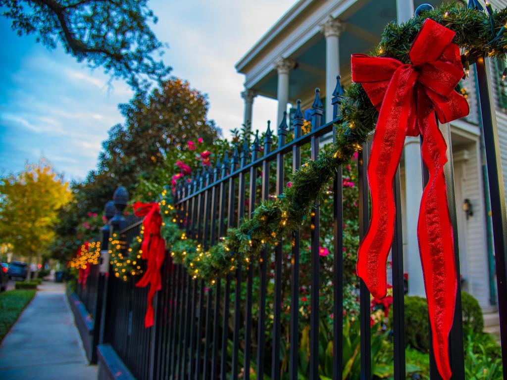 Holiday decor of red bows, Garden District, New Orleans.