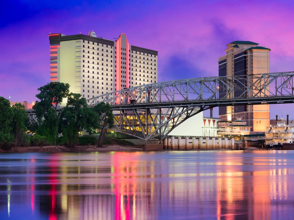 Shreveport, Louisiana, USA downtown skyline on the Red River taken at early evening.