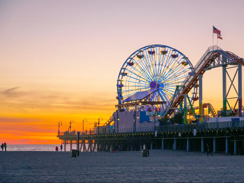 Los Angeles, California, USA with a view of the Santa Monica Pier during sunset time. 