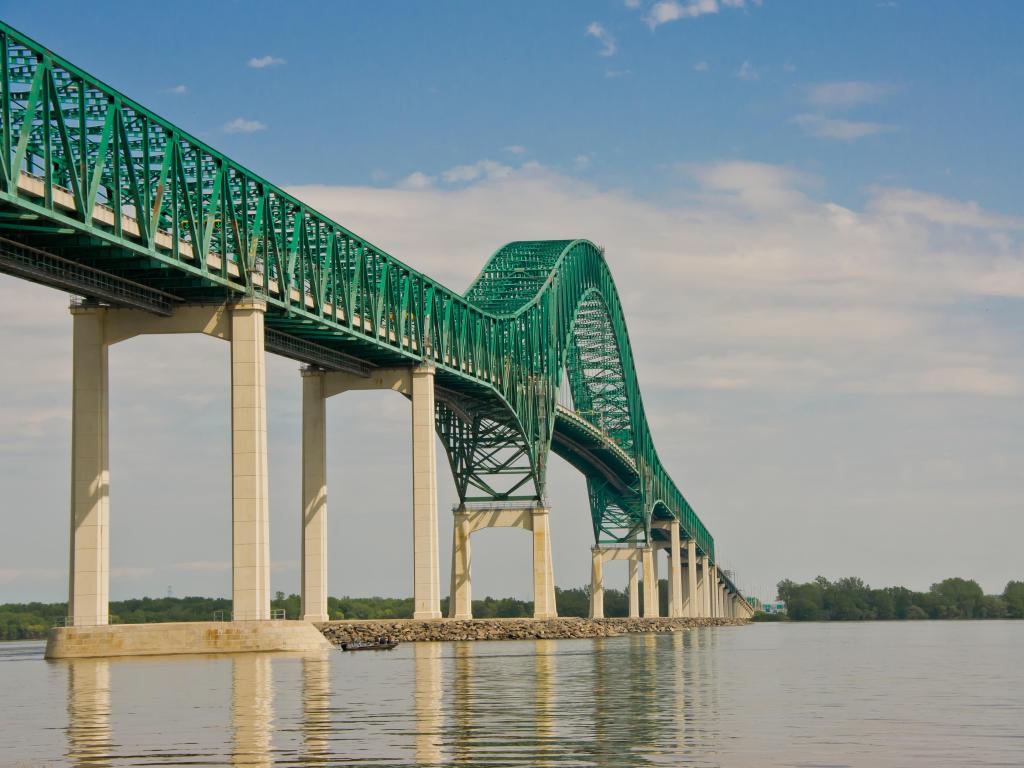 West side of the structure of the Laviolette Bridge in Trois-Rivieres, Quebec Canada