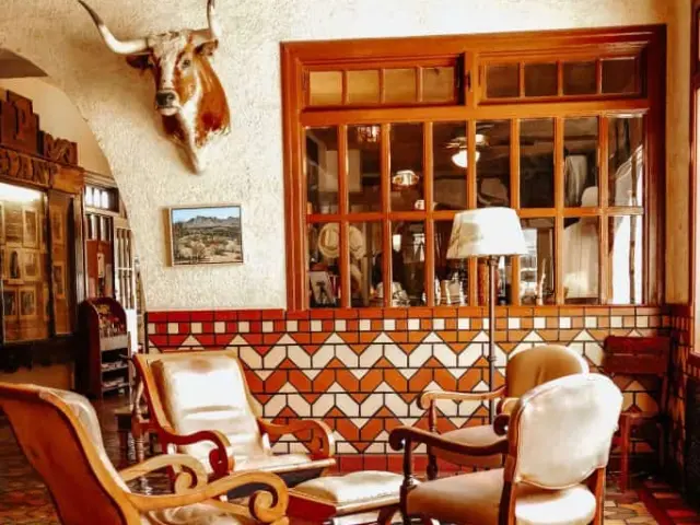 Western-inspired decor in the lounges of The Hotel Paisano, Marfa, Texas