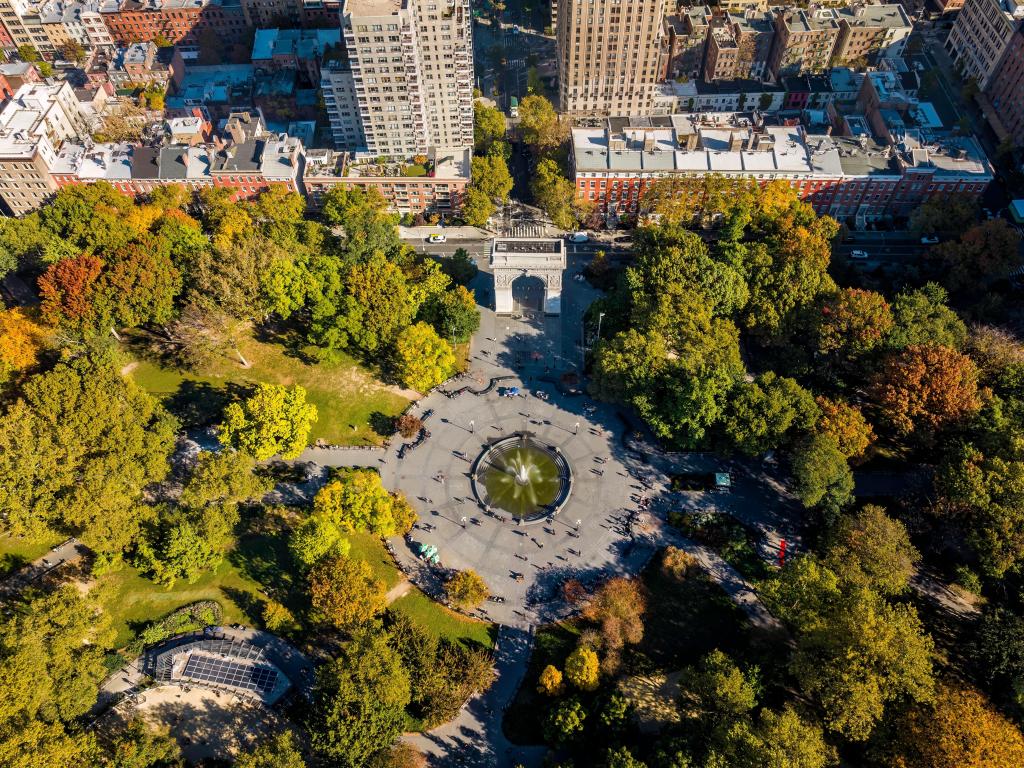 Aerial view of Washington Square Park, New York city in Autumn