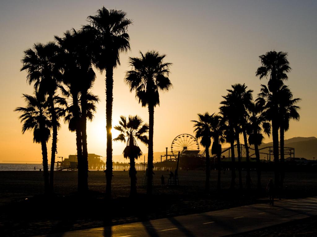 A Santa Monica sunset on a warm day in Los Angeles, California, USA