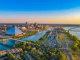 View of the city skyline of Memphis, Tennessee and the Mississippi river on a beautiful morning