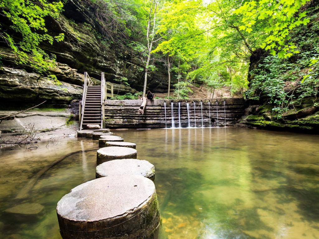 Concrete stepping stones weaving through a canyon in Matthiessen State Park.