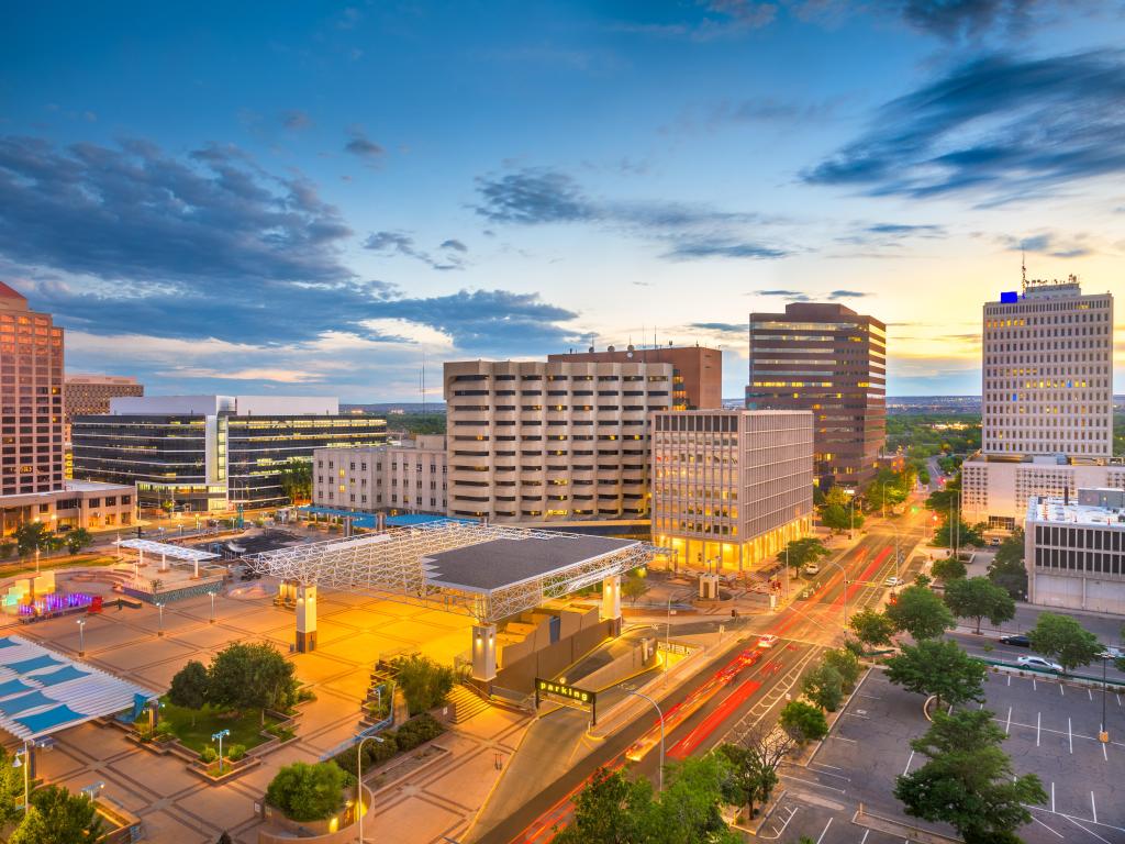 Albuquerque, New Mexico, USA downtown cityscape at twilight.