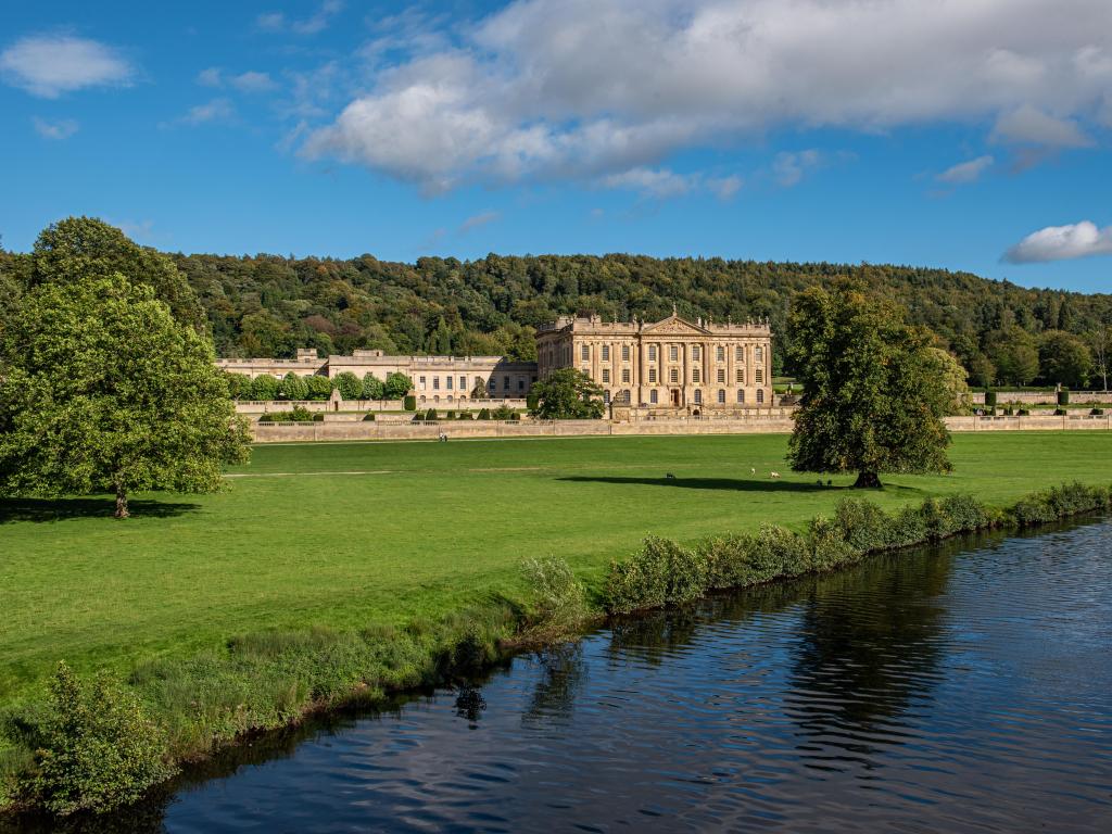 Chatsworth House in the Peak District, England. Image taken from the DVH Way a public footpath.