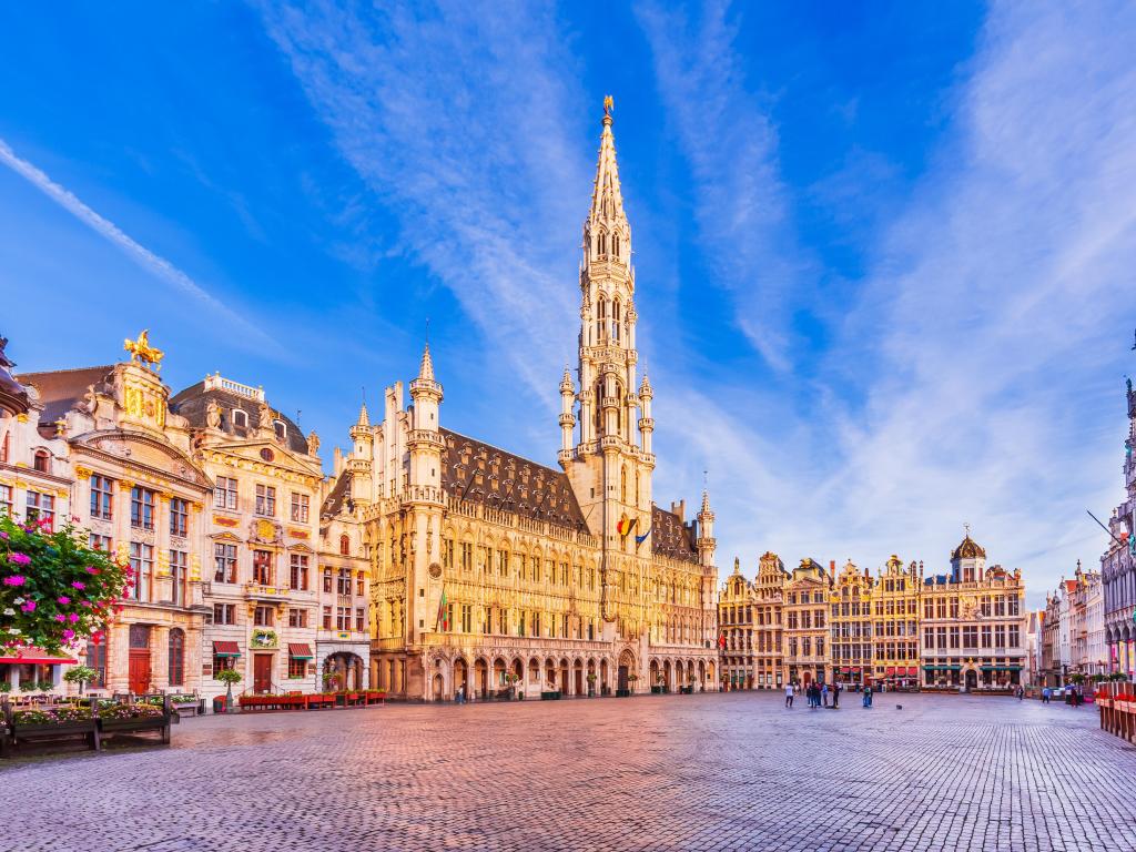 Brussels, Belgium, Grand Place at the Market square surrounded by guild halls taken on a sunny day.