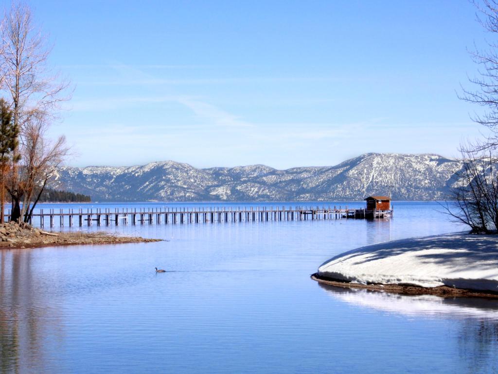 Beautiful wintery view of Lake Tahoe at Tahoe City, California