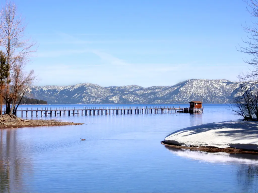 Beautiful wintery view of Lake Tahoe at Tahoe City, California