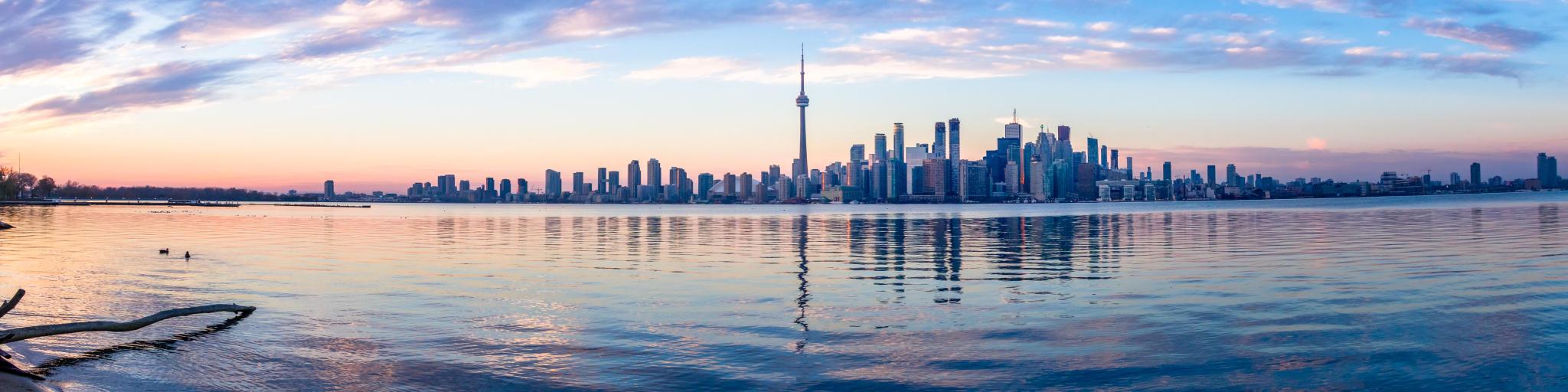 Panoramic view of Toronto skyline and Ontario lake - Toronto, Ontario, Canada