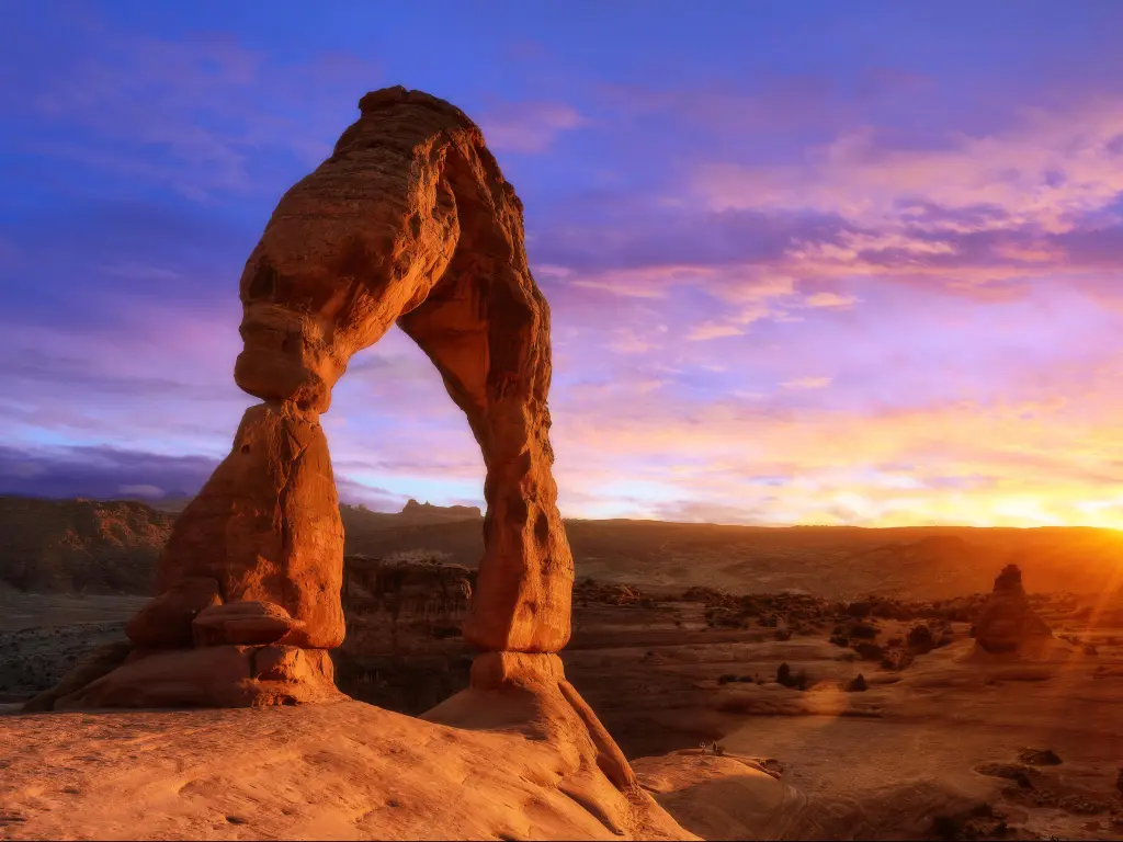 Arches National Park, Utah, USA taken at sunset with a warm tone and soft light, soft edge, sunset at Delicate arch.