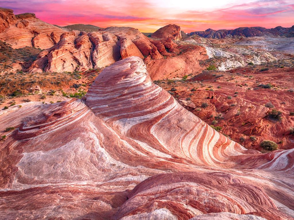 Amazing colors and shape of the Fire Wave rock in Valley of Fire State Park, Nevada, USA.